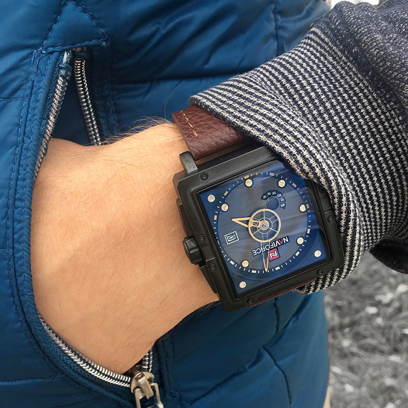 Original NAVIFORCE Men Creative Square Wrist Watch Leather Quartz Sports Watches Male Waterproof Clock Fashion Relogio Masculino