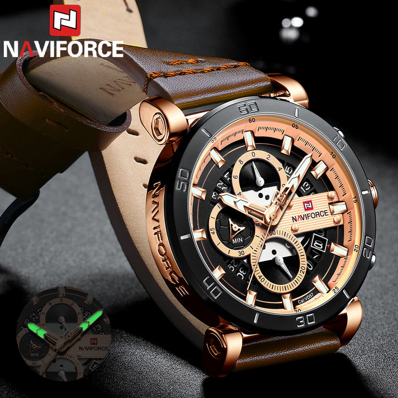 Relogio Masculino NAVIFORCE Men Watch Top Brand Luxury Sport Chronograph Military Army Wristwatch Leather Quartz Male Clock 9131