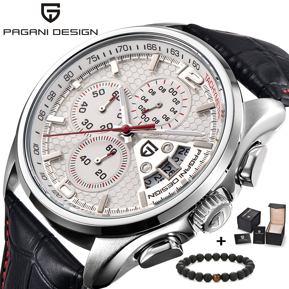 PAGANI DESIGN Mens watches Chronograph outdoor sports waterproof leather strap quartz-watch men student fashion wristwatch male