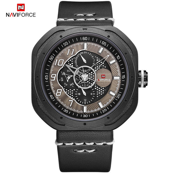 NAVIFORCE Men's Creative Military Sports Watches Leather Waterproof Wristwatch Fashion Quartz Clock Relogio Masculino Male 2019