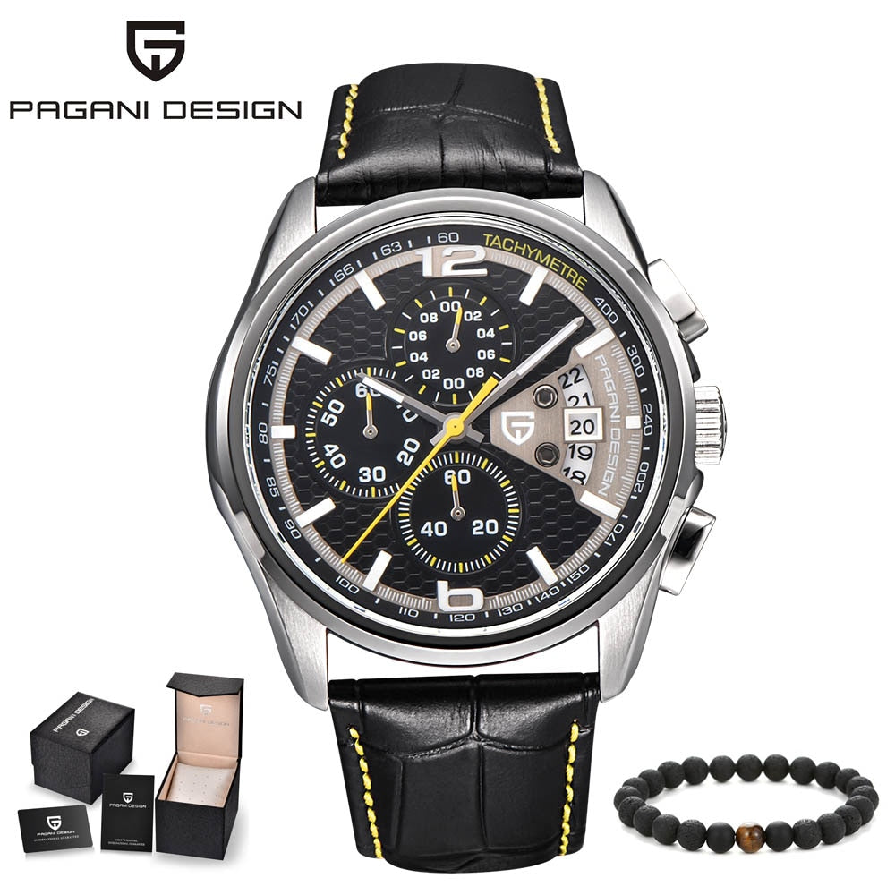 PAGANI DESIGN Mens watches Chronograph outdoor sports waterproof leather strap quartz-watch men student fashion wristwatch male