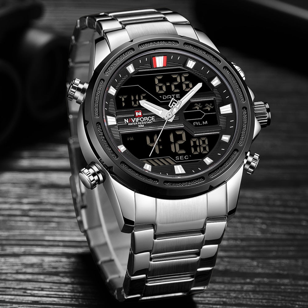 New Watches Men Luxury Top Brand Naviforce LED Men Sports Watches Waterproof Full Steel Quartz Men's Watch Relogio Masculino