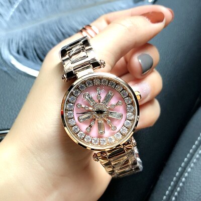 Stainless Steel Rotation Women Rhinestone Watches Fashion Ladies Casual Dress Watch Women Elegant Luxury Quartz Watch Relogios