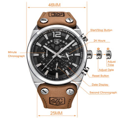 BENYAR Big Dial Sport Watch Men Waterproof Outdoor Military Chronograph Quartz Leather Watch Army Male Clock Relogio Masculino