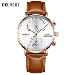 Mens Waterproof Watches Leather Strap Slim Quartz Casual Business Mens Wrist Watch Top Brand Belushi 537 Male Clock 2019 Fashion
