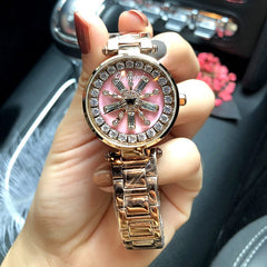 Stainless Steel Rotation Women Rhinestone Watches Fashion Ladies Casual Dress Watch Women Elegant Luxury Quartz Watch Relogios