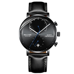 Mens Waterproof Watches Leather Strap Slim Quartz Casual Business Mens Wrist Watch Top Brand Belushi 537 Male Clock 2019 Fashion