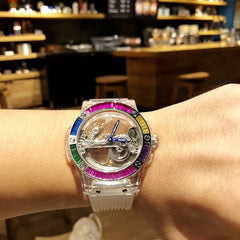 Rubber watchband Hollow-out mechanical watch Wristwatch designer round Dial Lady watch for women