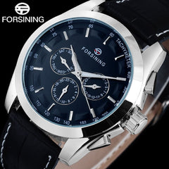 FORSINING Mens Luxury Automatich Mechanical Watches Men Black Leather Band 24H Date Week Month Calendar Clock Relogio Masculino
