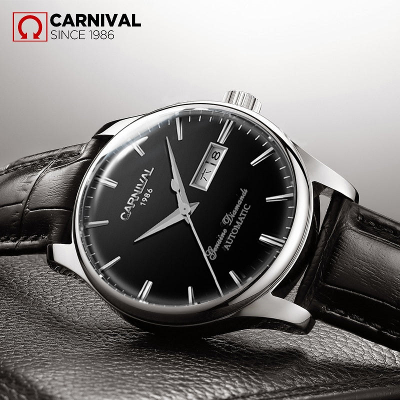 CARNIVAL Men's Self-Wind Luxury Mechanical Watches Water Resistant Automatic Classic Leather Wrist Watche Men Reloj Hombre