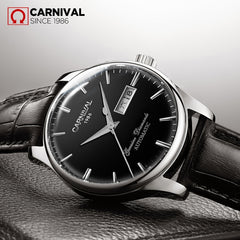 CARNIVAL Men's Self-Wind Luxury Mechanical Watches Water Resistant Automatic Classic Leather Wrist Watche Men Reloj Hombre