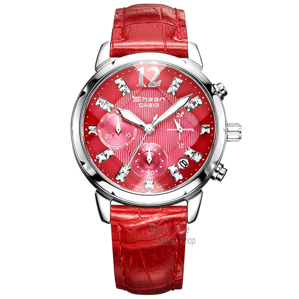 Casio watch Swarovski Crystal  women watches top brand luxury set Quartz ladies Chronograph Waterproof watch women reloj mujer
