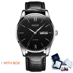AESOP Mens Watches Top Brand Luxury Automatic Mechanical Multi-functional  Calendar waterproof Watch Brown Genuine Leather Colck