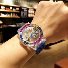 Rubber watchband Hollow-out mechanical watch Wristwatch designer round Dial Lady watch for women