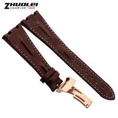 For AP straps 28mm black |blue 100%  Genuine Leather Handmade Watch Band Strap with steel deployment buckle WATCHBAND