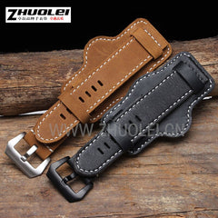 High quality genuine leather watchband with tray bracelet with stainless steel buckle for fossil PA handmade watch 22 24 26mm
