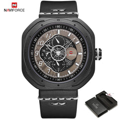 NAVIFORCE Men's Creative Military Sports Watches Leather Waterproof Wristwatch Fashion Quartz Clock Relogio Masculino Male 2019