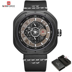 NAVIFORCE Men's Creative Military Sports Watches Leather Waterproof Wristwatch Fashion Quartz Clock Relogio Masculino Male 2019