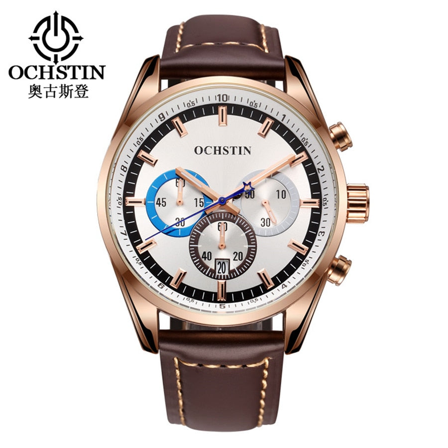 high quality Fashion Sports Watch Men Leather Waterproof Rose Gold Quartz Mens Watches Top Brand Luxury Clock Relogio Masculino