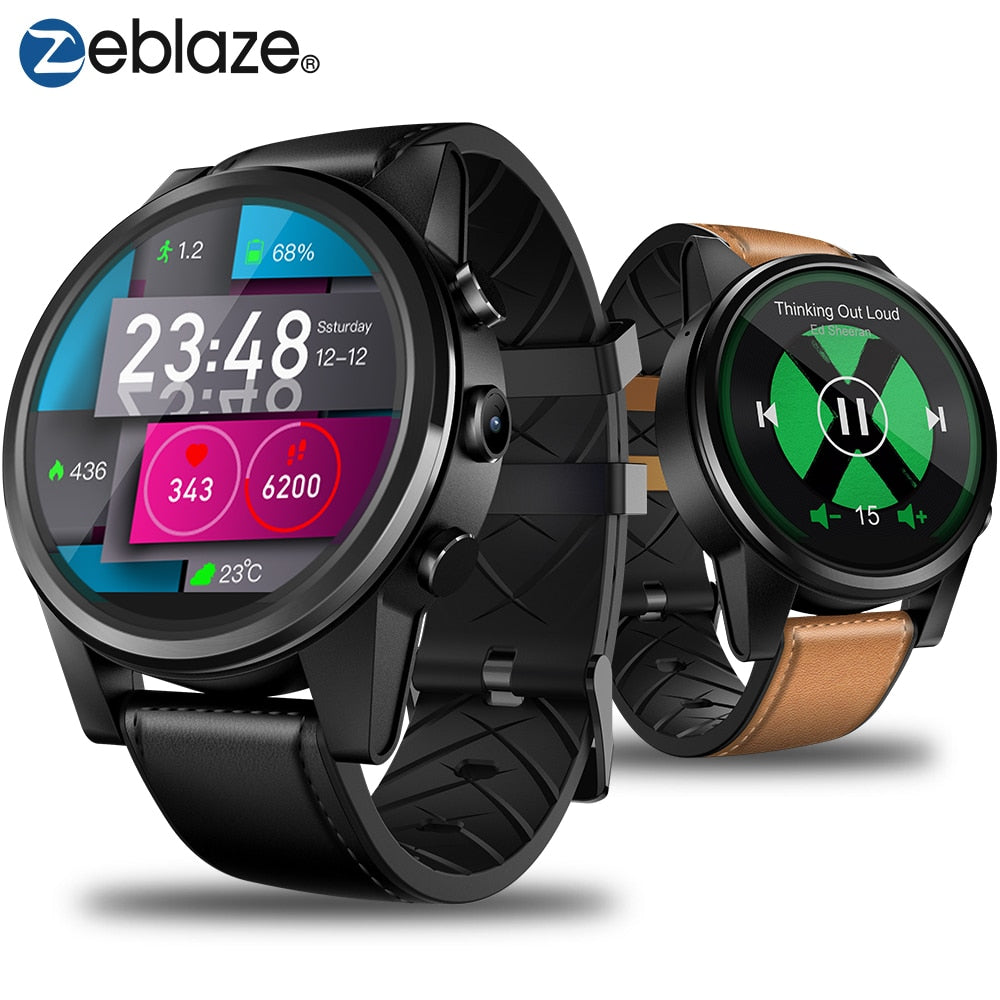Zeblaze THOR 4 PRO 4G SmartWatch 1.6 inch Crystal Display GPS/GLONASS Quad Core 16GB 600mAh Hybrid Leather Strap Smart Watch Men
