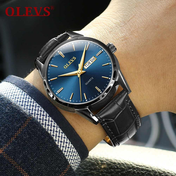 Mens Watches Top Brand Luxury OLEVS Fashion Watch Men Leather Quartz Watch For Male Auto Date Rose Gold Shell relogio masculino
