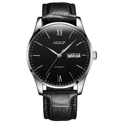 AESOP Mens Watches Top Brand Luxury Automatic Mechanical Multi-functional  Calendar waterproof Watch Brown Genuine Leather Colck