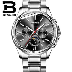 2019 Genuine Luxury BINGER Brand Men watch Self-wind waterproof full steel automatic mechanical male week month display fashion