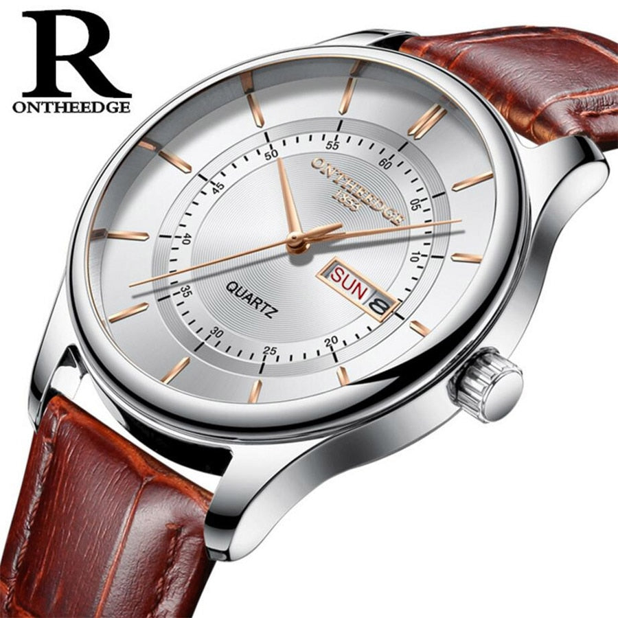hot fashion man's quartz auto date wristwatch brand waterproof leather watches for men casual rose gold watch for male 2018 NEW