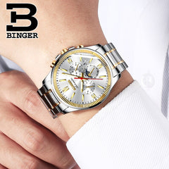2019 Genuine Luxury BINGER Brand Men watch Self-wind waterproof full steel automatic mechanical male week month display fashion