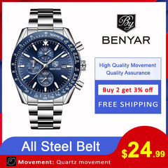 Men Watch BENYAR Top Brand Luxury Full Steel Business Quartz Watch Men Casual Waterproof Sports Watches Clock Relogio Masculino