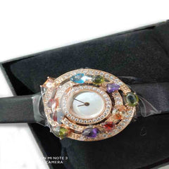 Luxury top brand Genuine Leather watchband zircon Stone crsytal Quartz Wristwatch designer round Dial watch clock for women