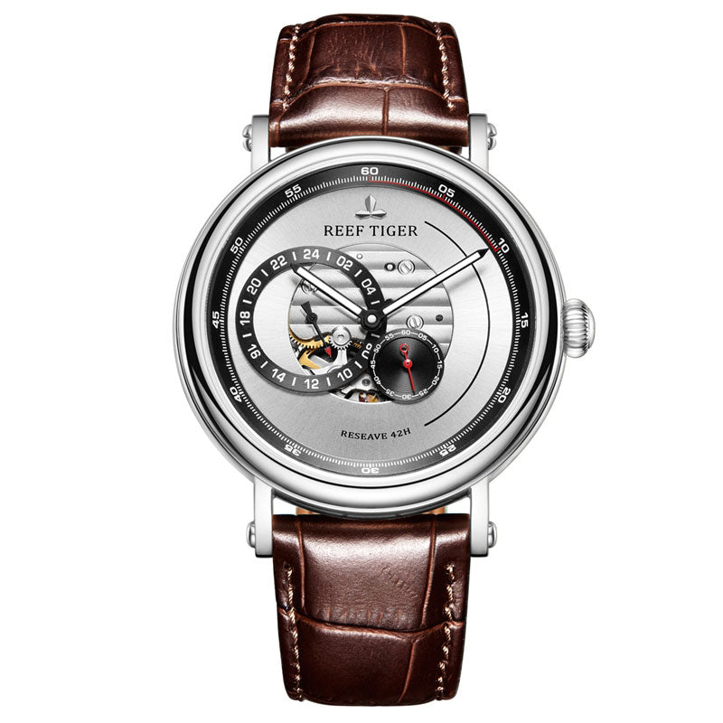 2019 Reef Tiger/RT Fashion Casual Watch Leather Strap Skeleton Automatic Watch Men Blue Designer Watches Gift for Men RGA1617