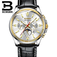 2019 Genuine Luxury BINGER Brand Men watch Self-wind waterproof full steel automatic mechanical male week month display fashion