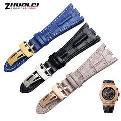 For AP straps 28mm black |blue 100%  Genuine Leather Handmade Watch Band Strap with steel deployment buckle WATCHBAND