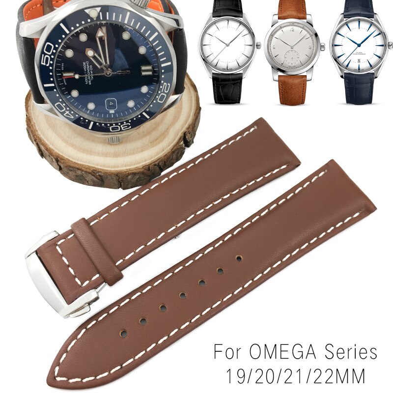 19mm 20mm 21mm 22mm Italian Cowhide Leather Watch Strap Folding Buckle Suitable for Omega Seamaster Speedmaster DE VILLE Watch