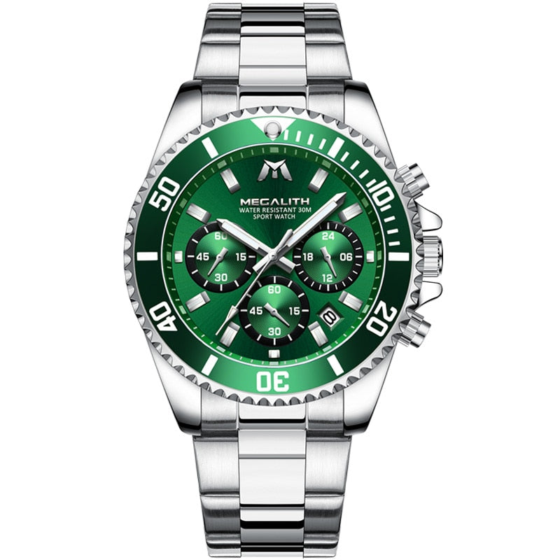MEGALITH Fashion Mens Watches Top Brand Luxury Stainless Steel Waterproof Watch Men Clock Gents Sport Wristwatch Man Clock