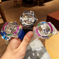 Rubber watchband Hollow-out mechanical watch Wristwatch designer round Dial Lady watch for women