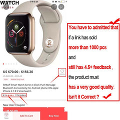 50%off 42mm Smart Watch Series 4 Clock Push Message Bluetooth Connectivity For Android phone IOS apple iPhone 6 7 8 X Smartwatch