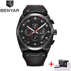 BENYAR Big Dial Sport Watch Men Waterproof Outdoor Military Chronograph Quartz Leather Watch Army Male Clock Relogio Masculino