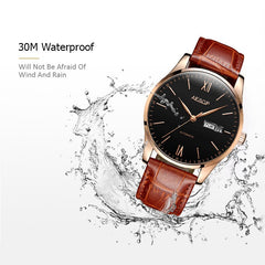 AESOP Mens Watches Top Brand Luxury Automatic Mechanical Multi-functional  Calendar waterproof Watch Brown Genuine Leather Colck