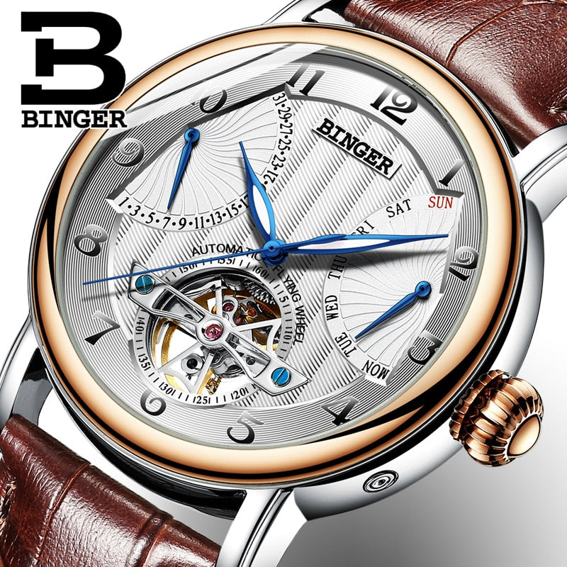 Switzerland BINGER Tourbillon Automatic Watch Mens Mechanical Multifunction Watches Top Brand Luxury Sapphire Men Clock Relogio
