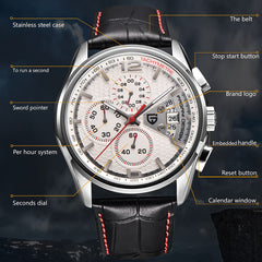 PAGANI DESIGN Mens watches Chronograph outdoor sports waterproof leather strap quartz-watch men student fashion wristwatch male