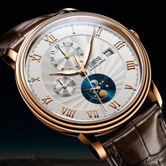 New LOBINNI Switzerland Men Watches Luxury Brand Wristwatches Seagull Automatic Mechanical Clock Sapphire Moon Phase L1023B-5