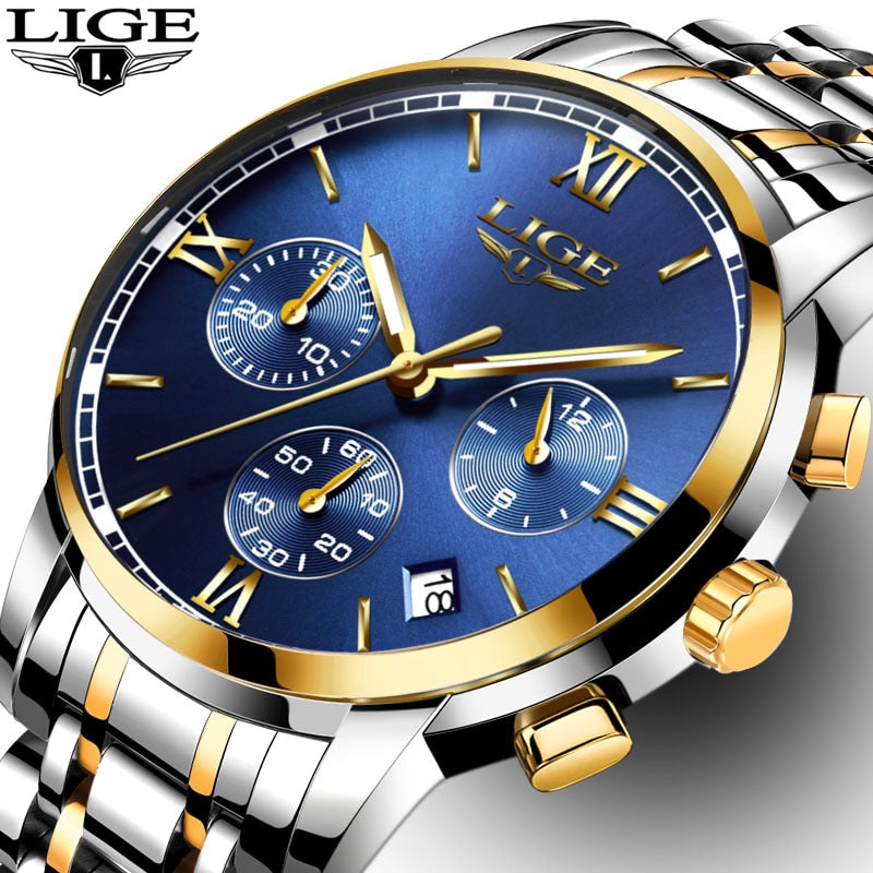 LIGE Watches Men Luxury Brand Fashion Business Quartz Man watch Six Pin Sport Waterproof Clock watch men Full Steel Wristwatches