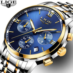 LIGE Watches Men Luxury Brand Fashion Business Quartz Man watch Six Pin Sport Waterproof Clock watch men Full Steel Wristwatches