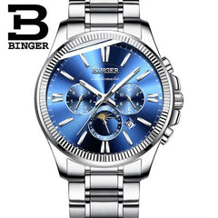 2019 Genuine Luxury BINGER Brand Men watch Self-wind waterproof full steel automatic mechanical male week month display fashion