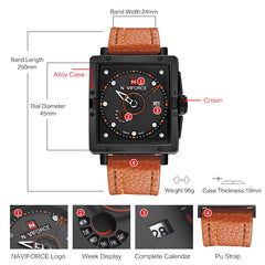 NAVIFORCE Men Quartz Sports Watches Fashion Top Brand Leather Strap Creative Waterproof Wristwatches Man Clock Relogio Masculino