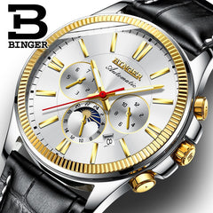 2019 Genuine Luxury BINGER Brand Men watch Self-wind waterproof full steel automatic mechanical male week month display fashion