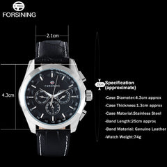 FORSINING Mens Luxury Automatich Mechanical Watches Men Black Leather Band 24H Date Week Month Calendar Clock Relogio Masculino