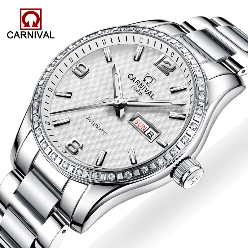 Carnival watch men's mechanical watch automatic movement date stainless steel watch clock